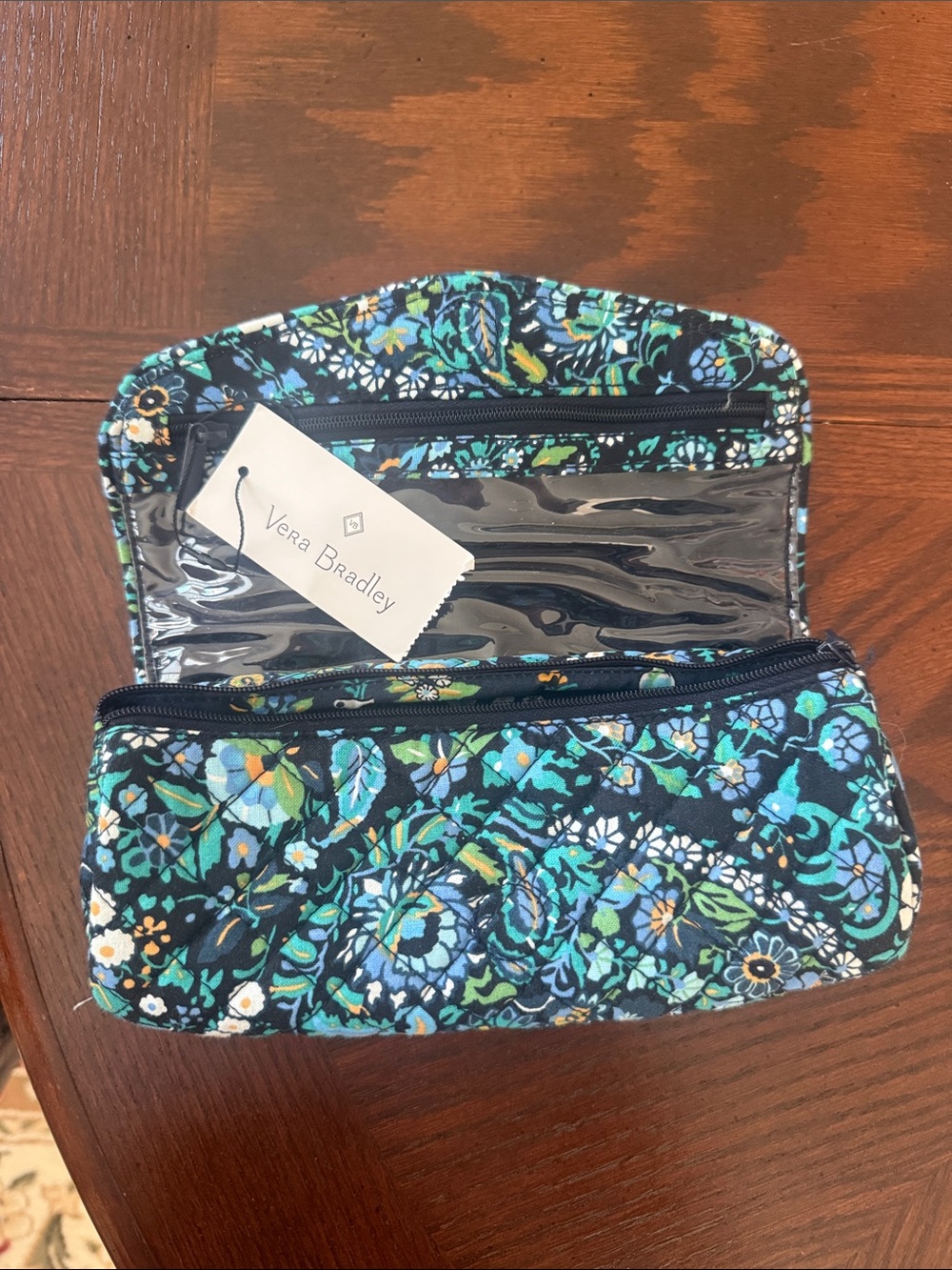 Vera Bradley Black Teal Floral Quilted Cosmetic Case - On a Roll Case - Dreamer